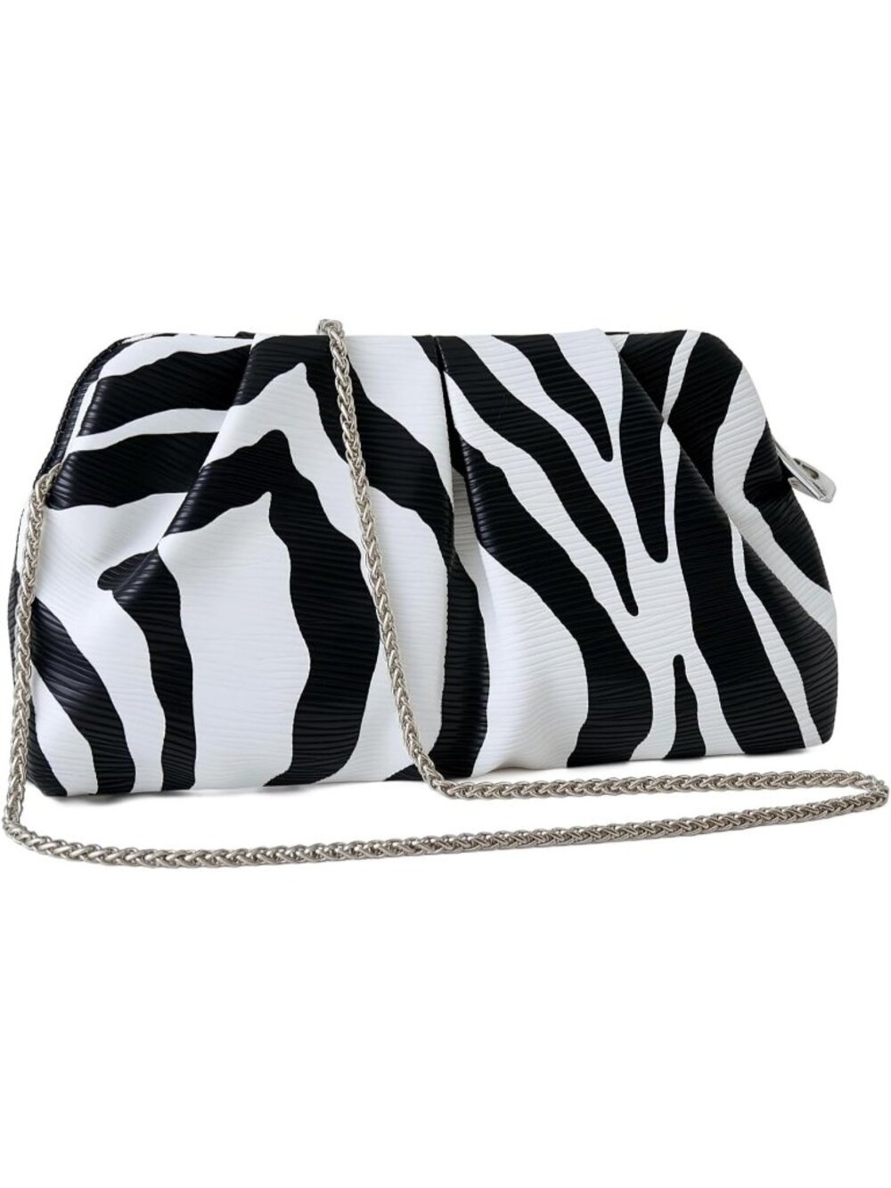 Women's Zebra Pleated Pu Clutch Purse For Dressy With Chain Formal Handbag - Picture 2 of 5
